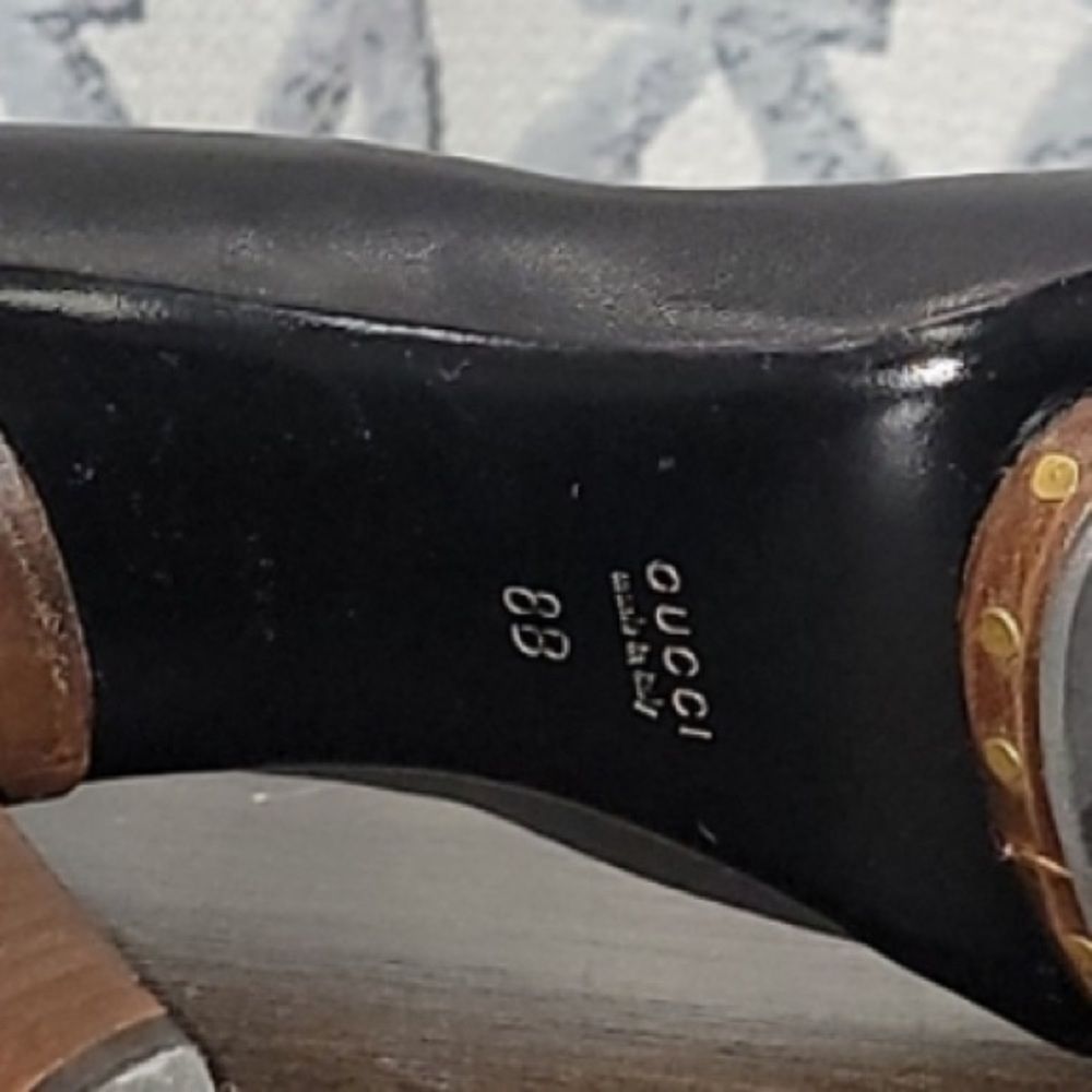 Gucci Black Leather Stud GG Logo Heels 38 - Picture 6 of 8